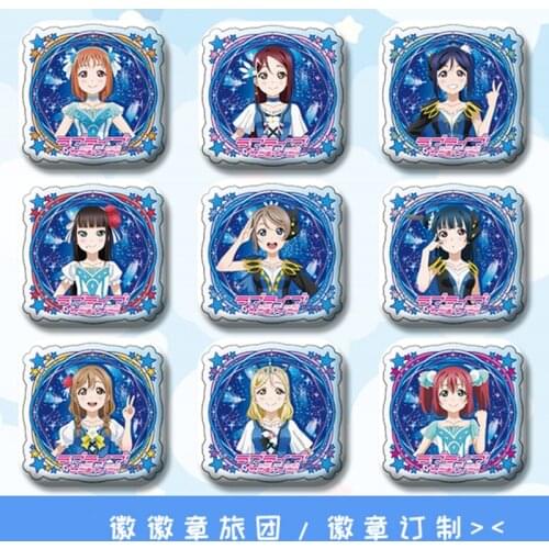 1pc 58MM Anime Love Live!Sunshine!! aqours Dia Yoshiko Riko Ohara Mari Kanan Iron Square Cute Pins Badges Brooch Icons