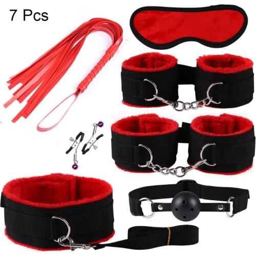 7 Pcs BDSM Kits Plush Sex Bondage Set Handcuffs Sex Games Whip Gag Nipple Clamps Sex Toys For Couples Exotic Accessories