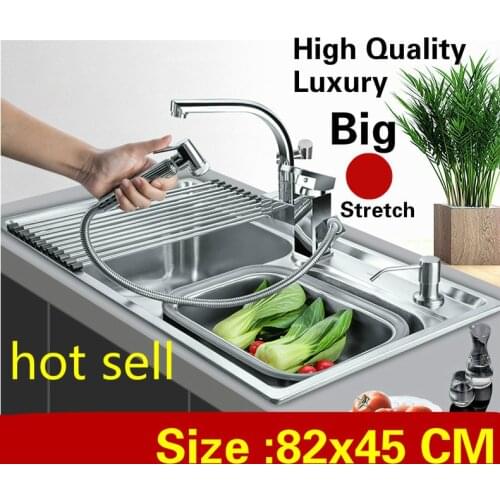 Free shipping Apartment multifunction wash vegetables kitchen double groove sink 304 stainless steel hot sell large 820x450 MM