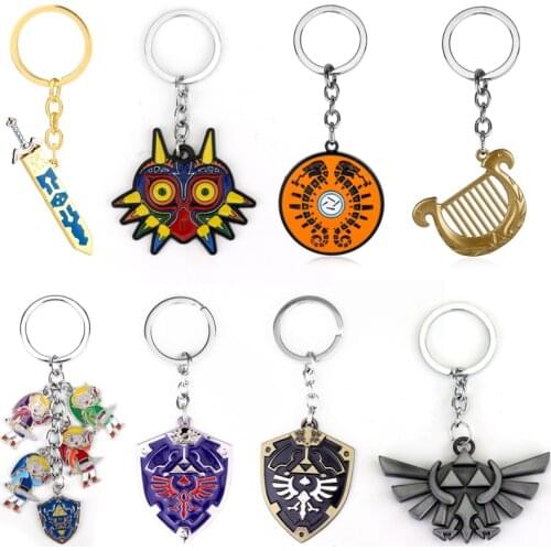 Game Keychain Master Skyward Sword Majora Mask Breath Wild Eye Keyring Key Chains Hylian Shield Harp Key Rings