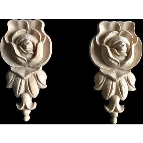 Wood Appliques Carving Frame for Furniture Cabinet Door Nautical Home Decor Wooden Figurine Flower Pattern Figurines Decor Patch