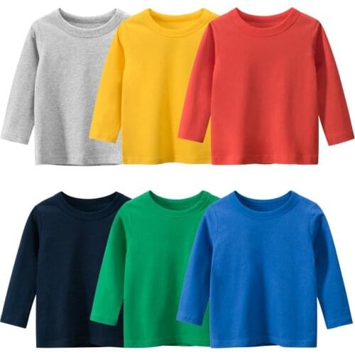 Childrens Clothing Autumn 2020 Boys Long Sleeves T-shirt Solid Color Cotton T Shirt Girls Active O-Neck Kids Clothes 2-9 Years