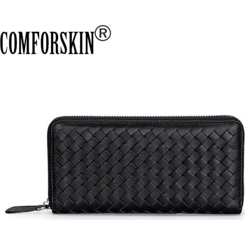 COMFORSKIN Premium 100% Sheepskin Men Long Wallet Large Capacity Business Card Wallet For Male Dropshipping Man Zipper Purses