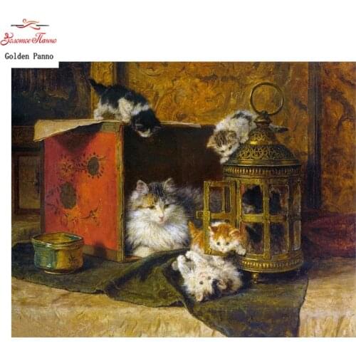 Golden Panno, DIY Needlework Counted Cross Stitch Set Embroidery Kit 14CT 11CT animal Five cats Pattern Cross-Stitching07