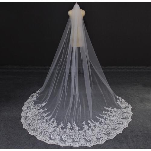 Cathedral 3 Meters Wedding Veil with Comb Lace Long Bridal Veil One Layer 3M Veil for Bride Wedding Accessories