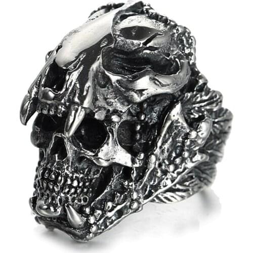 Heavy Metal Indian Jaguar Warrior Skull Ring for Men Vintage Stainless Steel Biker Ring Male Cool Punk Gothic Jewelry