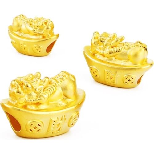 New Arrival 24K Yellow Gold Pendant 3D 999 Gold YuanBao Pixiu Dragon Son Pendant