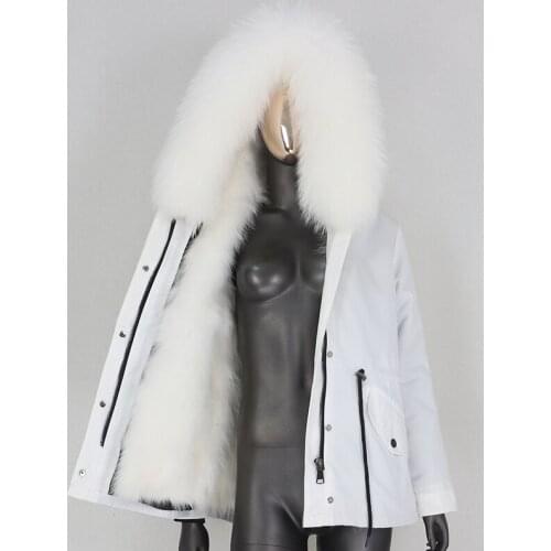 2021 Winter Jacket Women Short Waterproof Parka Real Fox Fur Coat Natural Raccoon Fox Fur Collar Hood Detachable Thick Warm