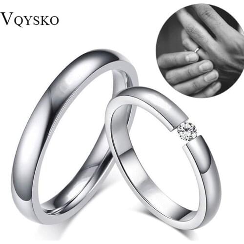Fashion 3mm Thin Stainless Steel Wedding Couple Jewelry Rings for Women Men Never Fade Engagement Gift Puzzle Ring With CZ Stone