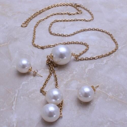 Stainless Steel Fahion Jewelry Necklace With Long Pendant Ball Earrings For Woman Bijoux Acier Inoxidable Femme Joyas SJ510001