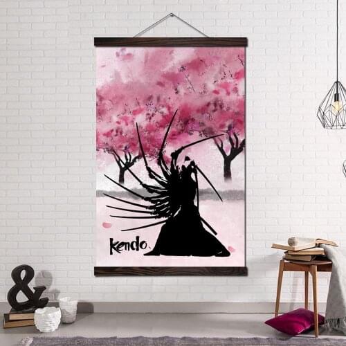Wall Art Canvas Painting Posters and Prints Wall Pictures for Living Room Home Decor Kendo Man Under Beautiful Spring Peach Tree