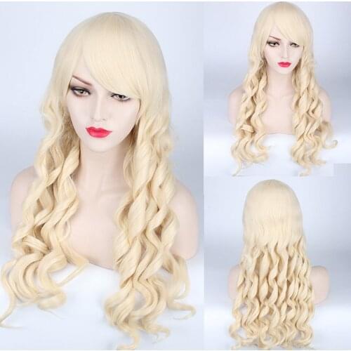 Fashion Lolita Long Wavy Blonde Brown Cosplay Wig With Bangs Synthetic Hair Halloween Costume Party Play Wigs For Women