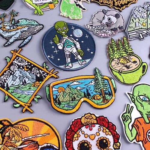 Wilderness Patch Embroidered Patches For Clothing Iron On Patches For Clothes Alien /Punk Patch Stickers On Clothes Jeans Stripe