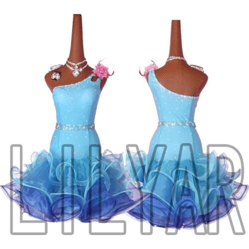 Women Latin Dance Dress Skirt Profession Custom Women Child Elegant Performance Clothes Competition Clothing diamond dance skirt