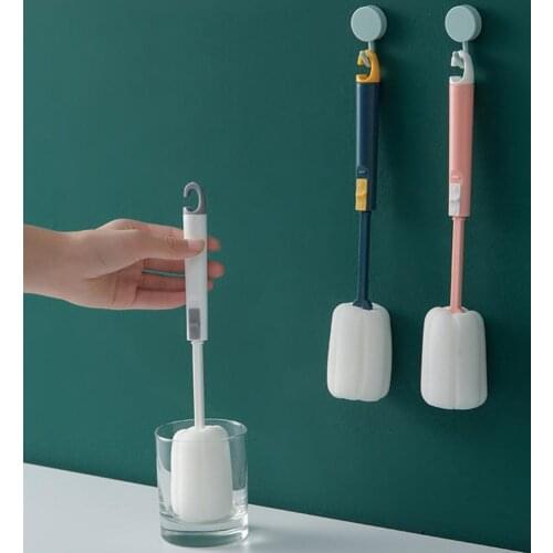 Adjustable Telescopic Glass Cup Bottle Sponge Brush Kitchen Cleaning Tool with Long Handle