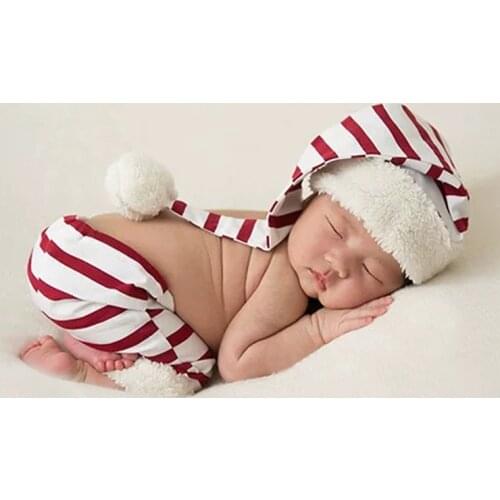 Newborn Photography Props Baby Short Pants Christmas Hat White and Red Stripe Cloth Photo Studio Shoots Accessories