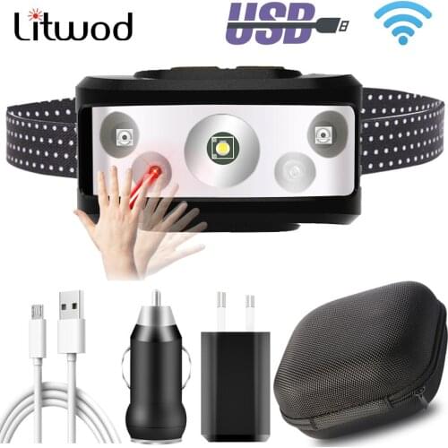 High Quality XP-G Q5 Sensor Led Headlamp Built In Battery Head Flashlight Lamp Headlight White & Red Emitting Color Light Z30