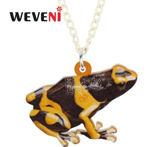 WEVENI Acrylic Cute Yellow Black Strip Frog Necklace Pendant Fashion Long Chain Unique Charms Gift Party Jewelry For Women Girls