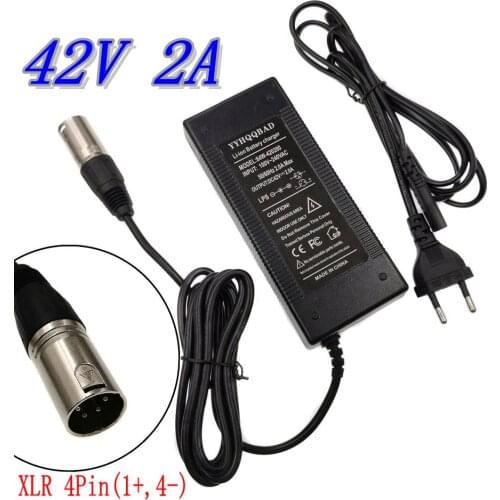 42V 2A electric bike lithium battery charger for 36V lithium battery pack with 4-Pin XLR Socket/connector