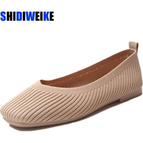 Women Flats Stretch Knitted Solid Color Moccasins Breathable Cozy Work Shoes Brief Fashion Ladies Flats Light Driving Loafers