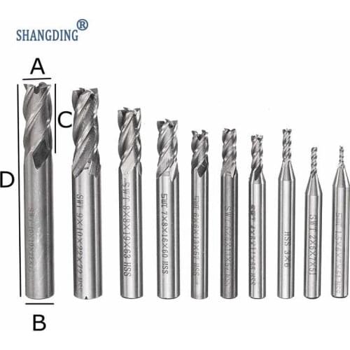 10pcs/lot 4 Flute HSS End Mill Straight Shank Drill Bit Sets For CNC Milling Cutter Tool 1.5-10mm