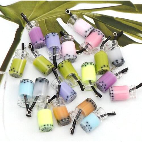 10pcs/lot Glass Bottle Design Charms Resin Pearl Milk Tea Bottle Pendants Earring Charms For Fashion Jewelry Accessories