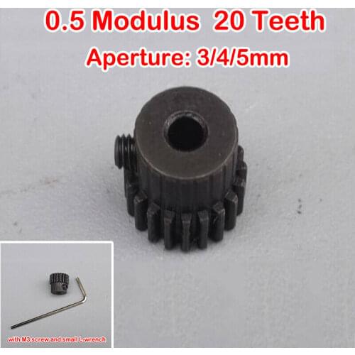 20T Alloy Steel 0.5 Modulus 3mm 4mm 5mm Apearture 20 Teeth 3.175mm Motor Gear Shaft Metal Gear for DC Spindle Motor 775