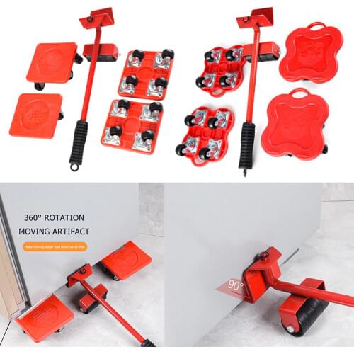 5pcs Furniture Mover Tool Transport Lifter Heavy Stuffs Moving 4 Wheeled Roller with 1 Bar Mover Device Set Dropshipping