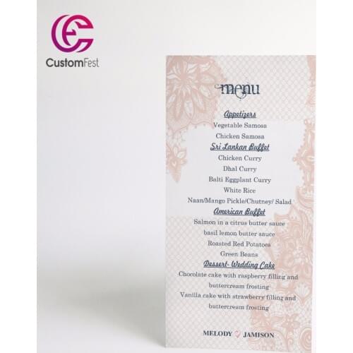 50pcs/lot Personalized menu lace design peach color menu whole set available MU03