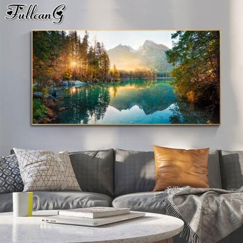 FULLCANG Sunshine Forest Lake mosaic 5d diy large diamond painting cross stitch full drill rhinestone embroidery kits FG0171