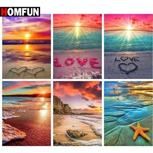 HOMFUN Full Square/Round Drill 5D DIY Diamond Painting "Seaside Liefde" Embroidery Cross Stitch 5D Home Decor Gift