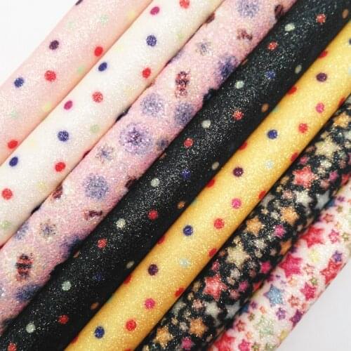 Amonglitter Dots Stars Printed Glitter Leather Fabric Dropshipping Wholesale Leather Supplier For Bows DIY 21x29cm A4 size MB038