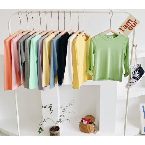 Long Sleeve Children T shirt Autumn Candy Color Boys T shirt Cotton Girls Basic Shirt Tops BC379