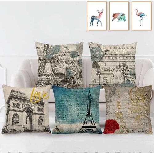 European Romantic Architecture Series Cushion Cover Paris Tower Pattern Linen Pillowcase Pillow Covers Decor Home