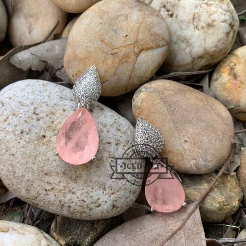 Champagne morganite gemstone with lab diamond silver plated party and bridal earrings