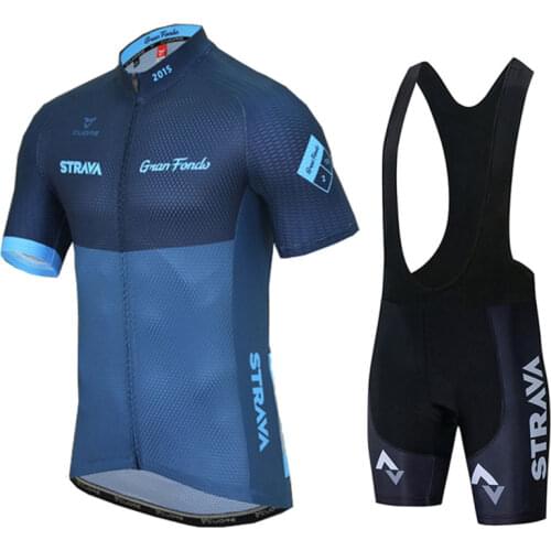 2021 STRAVA Blue Cycling Jersey 19D Bib Set MTB Uniform Bike Clothing Quick Dry Bicycle Wear Clothes Mens Short Maillot Culotte