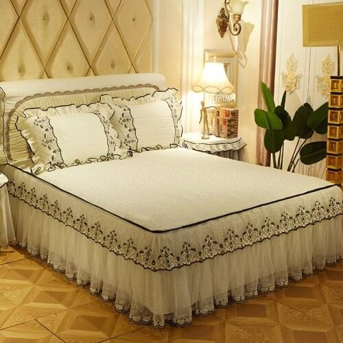 IvaRose Princess Lace Bedskirt set Girls Bedding sets King/Queen/Full size Blue Pink Purple Bed sheet set Pillowcases Bedspread