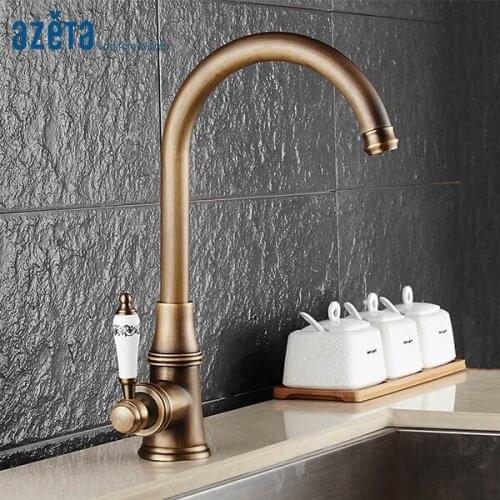 Azeta Classical Style Kitchen Faucet Antique Brass Kitchen Tap 360 Swivel Kitchen Mixer Tap Single Handle Kitchen Faucet MK2608A