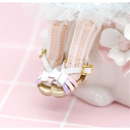OB11 doll shoes are suitable for the 1/12 size Blythes 1/6 fashion new versatile striped bow sandals in blue and white colors