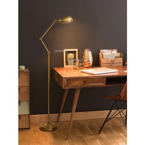 American retro brass floor lamp living room bedroom study reading standing lamp lambader Nordic de long pole vertical table lamp