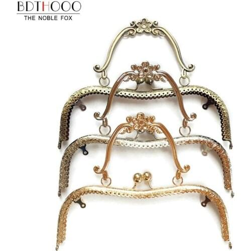 BDTHOOO 20.5cm Metal Purse Frame Blossom Handles Vintage Kiss Clasp Lock Bronze for DIY Coin Purses Clutch Handbag Accessories