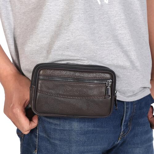 Fashion Mens bag Cowhide Leather Solid Color Waist Bag for Men Wallet 2021 New Casual Male Mini Belt Coin Purse Fanny Packs