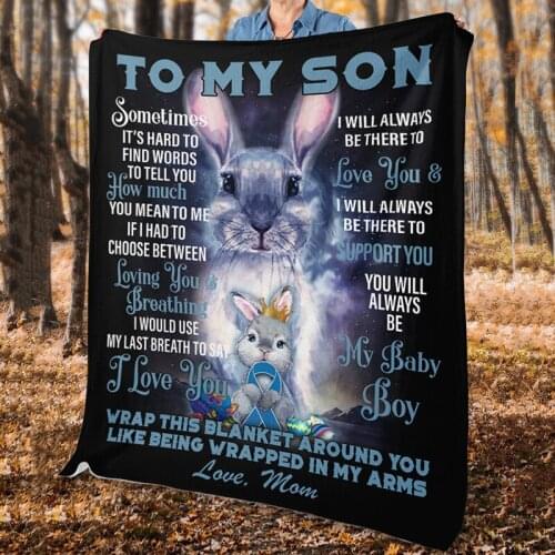 To My Son from Mom Rabbit Vertical Poster Blanket Flannel Carpet Digital Printing Rug Lightweight Super Soft XH8Z