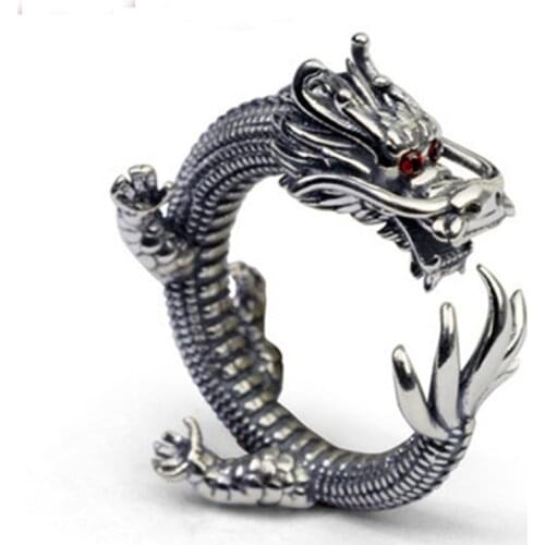 100% Real 925 Sterling Silver Retro dragon Vintage men women rings ring Jewelry Adjustable size A1410