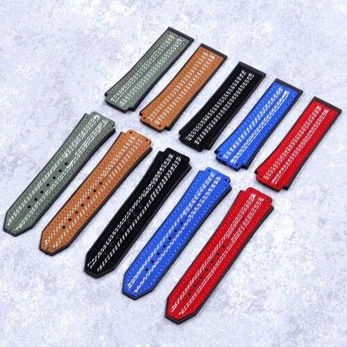 Mens leather silicone strap 25mmx19mm for HUBLOT series rubber strap ladies watch with accessories