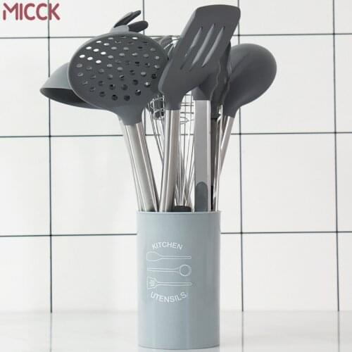 MICCK Silicone Kitchenware Set Heat Resistant Cookware Spatula Shovel Soup Spoon with Wooden Handle Non-stick Kitchen Accessorie
