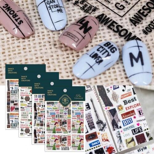 Newspaper Patterns Nail Sticker Ultra Thin Back Glue Nail Foil Sticker Vintage Newspaper Transfer for Manicure