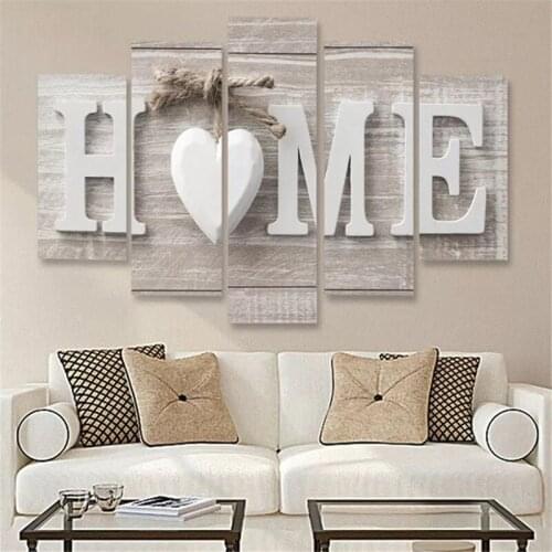 Wall Art Canvas 5 Pieces Letter Home Typeface Print Pictures Modern Decor Living Room Bedroom Decoration Paintings On The Wall