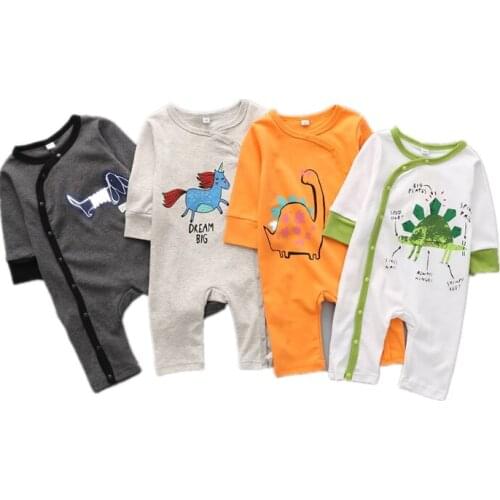 NEW Newborn Baby Clothes Boys Girls Rompers Orange Dinosaur Printed Long Sleeve Cotton Kids Jumpsuit Playsuit Outfits 0-18M