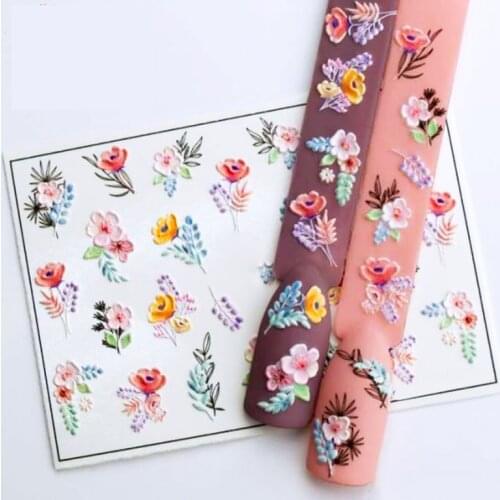 New 3D Acrylic Engraved Nail Sticker Embossed Fresh Red Flower Water Decals Empaistic Nail Water Slide Decals Z0455